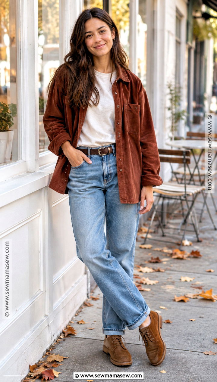 Corduroy Overshirt And Relaxed Jeans Masc Fall Outfit - 15 cute fall outfits masc