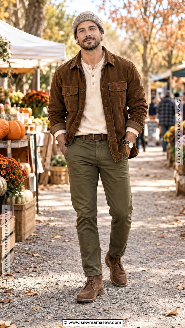 Corduroy Overshirt With Henley and Chinos - 20 fit inspo men autumn ideas