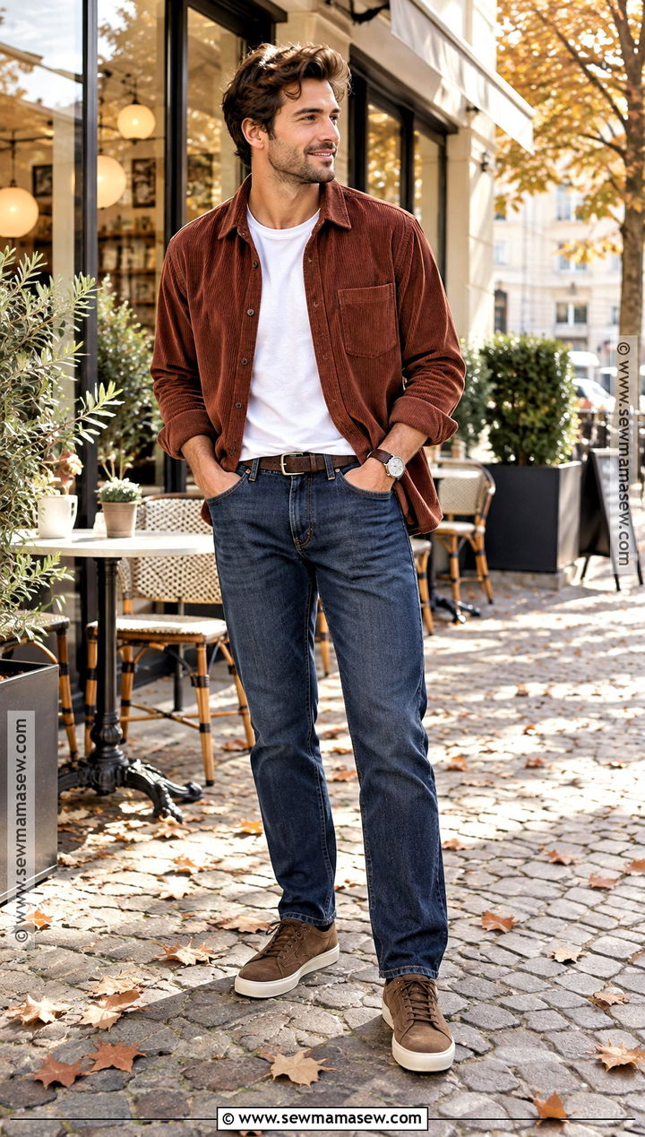 Corduroy Overshirt With T Shirt And Jeans - 25 fall fits for men