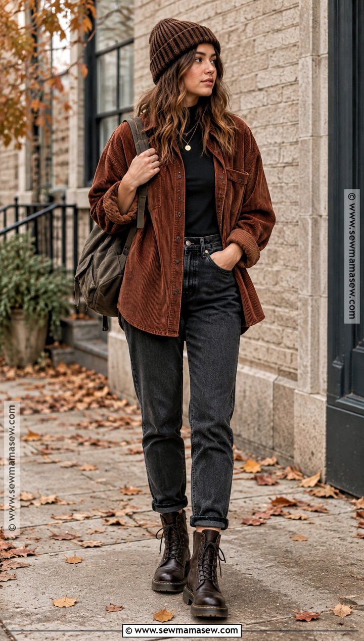Corduroy Overshirt and Black Denim Grungy Fall Outfit - 25 grungy fall outfits