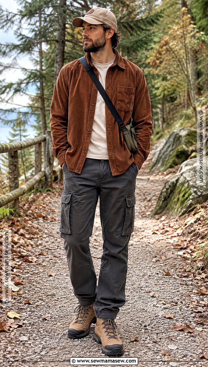 Corduroy Overshirt and Cargo Pants Fall Outfit - 15 cute fall outfits for men