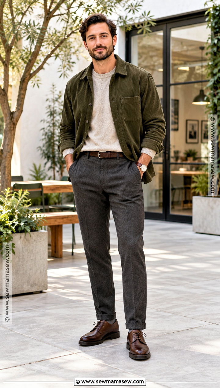 Corduroy Overshirt and Wool Trousers Smart Casual Fall Outfit - 15 smart casual fall outfits for men