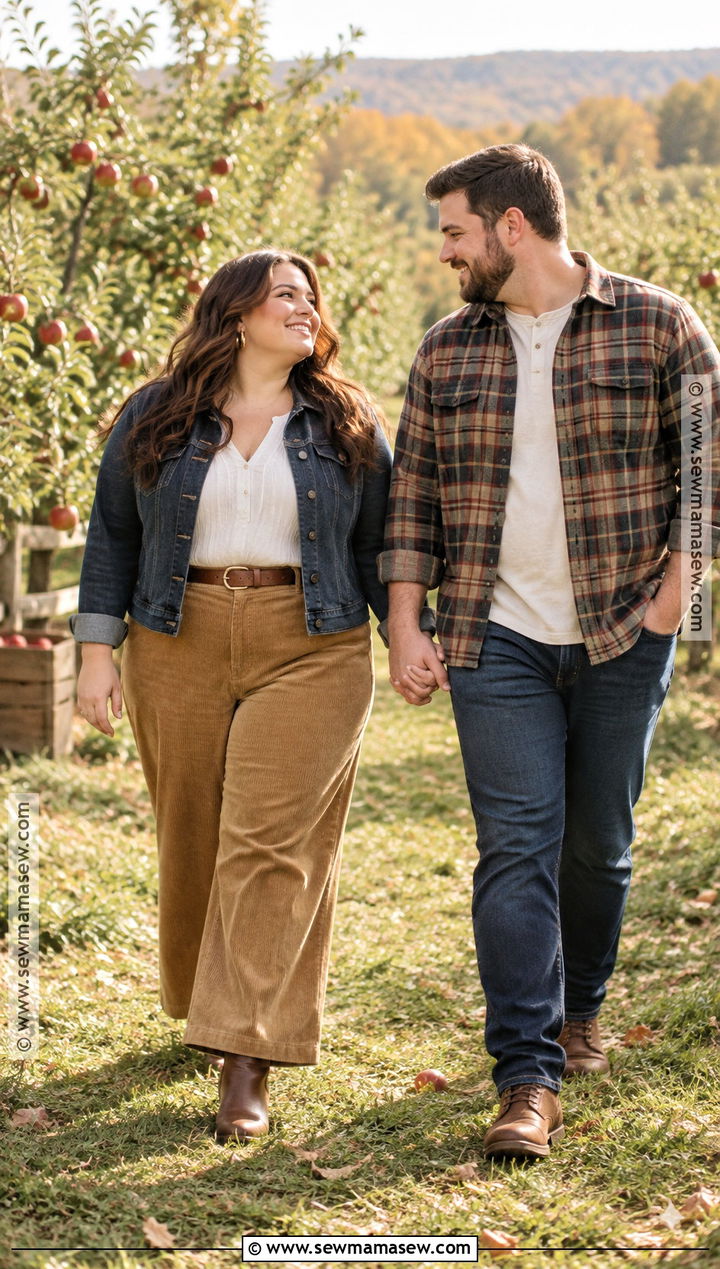 Corduroy Pants And Blouse Engagement Photo Outfit - 20 plus size engagement photos outfits fall