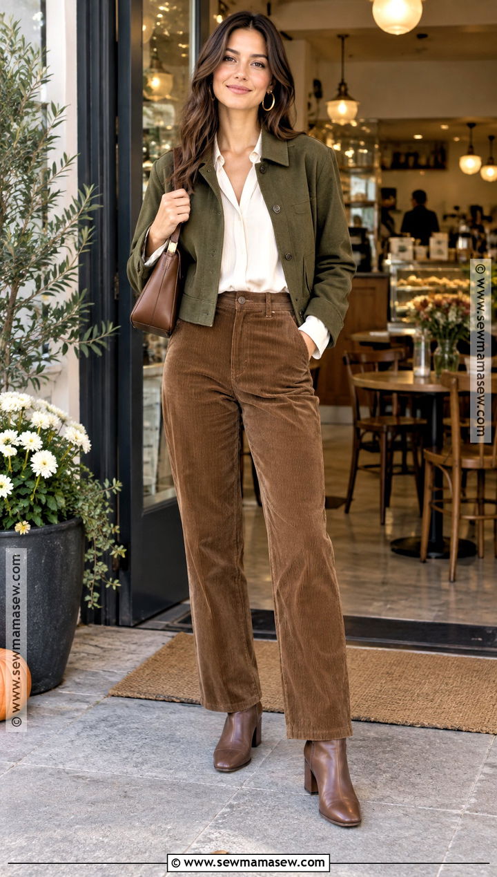 Corduroy Pants And Blouse Lunch Date Outfit - 15 lunch date fall outfit ideas