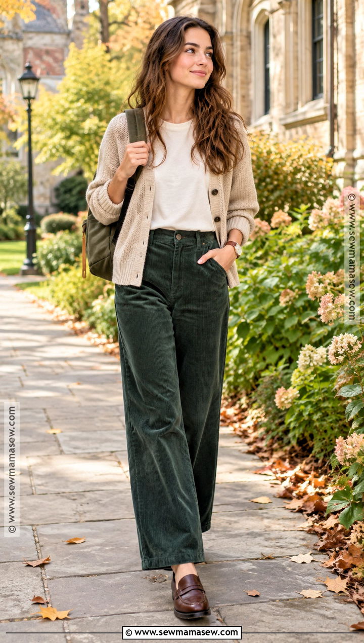 Corduroy Pants And Cardigan Back To School Outfit - 20 Back To School Outfits Modest