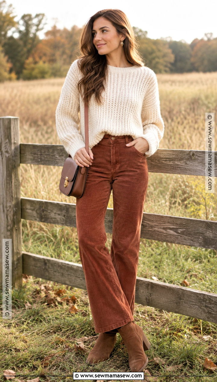 Corduroy Pants And Chunky Knit Fall Picture Outfit - 20 fall picture outfits for women