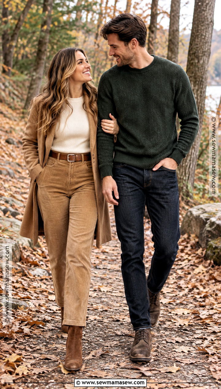 Corduroy Pants And Cozy Sweater Fall Engagement Outfit - 15 Outfits For Fall Engagement Pictures