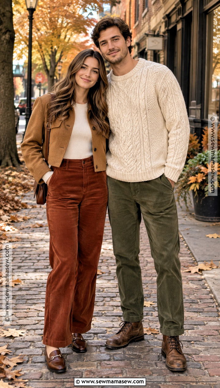 Corduroy Pants And Cream Knit Couples Fall Photoshoot Outfit - 25 couples fall photoshoot outfits
