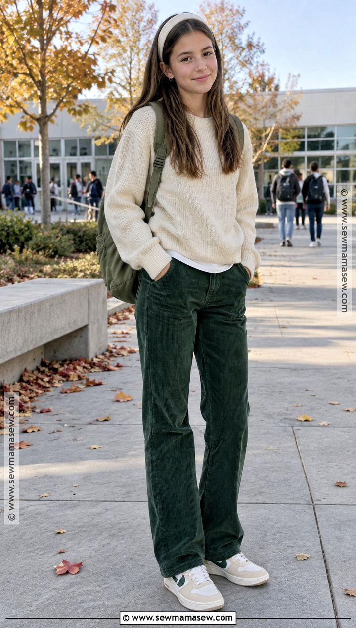 Corduroy Pants And Crewneck Sweater 6th Grade Outfit - 15 Back To School Fits 6Th Grade