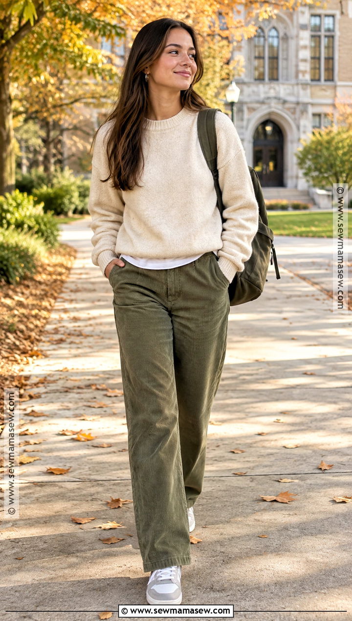 Corduroy Pants And Crewneck Sweater Back To School Outfit - 25 back to school fits