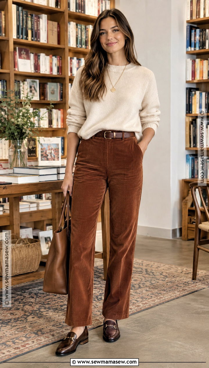 Corduroy Pants And Crewneck Sweater Fall Outfit - 30 fall outfits