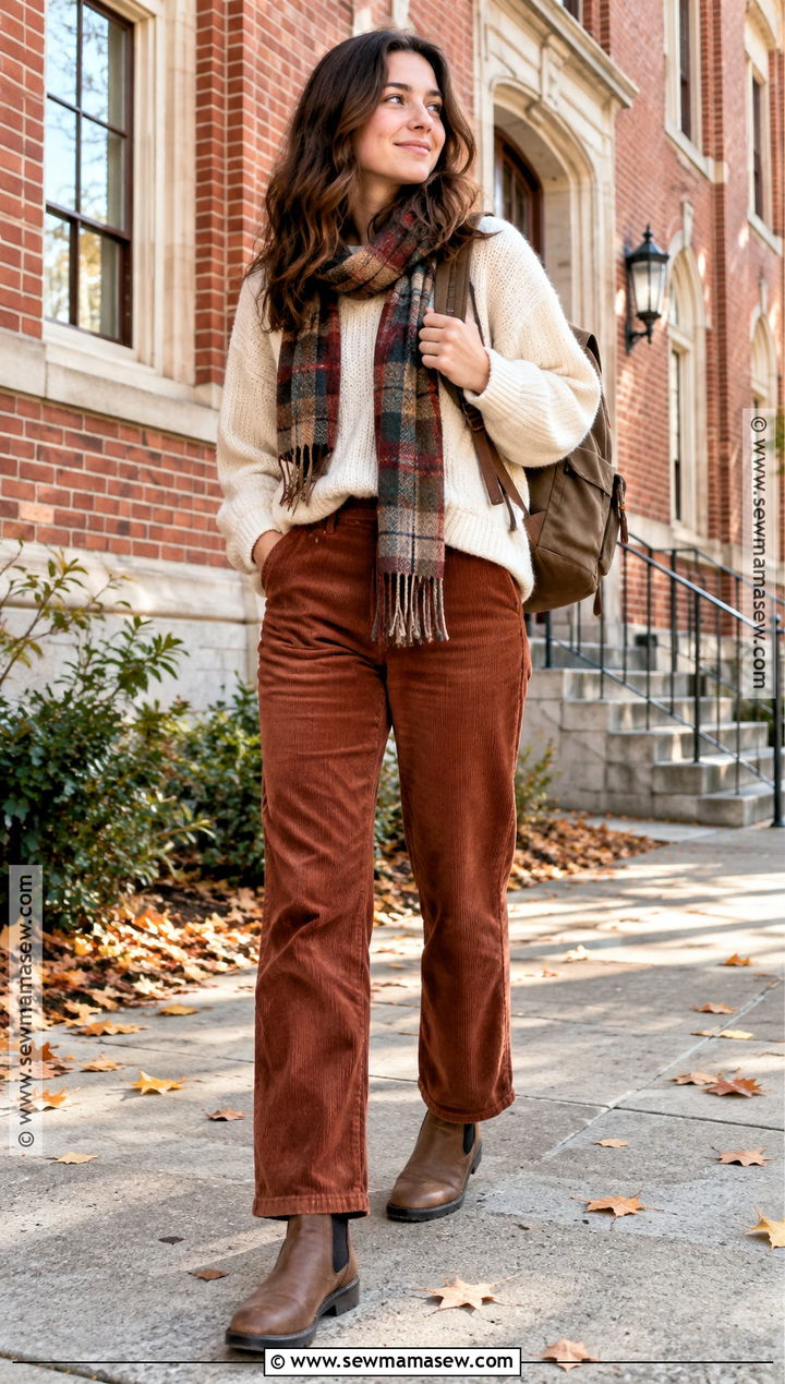 Corduroy Pants And Crewneck Sweater Fall School Outfit - 15 back to school outfits fall