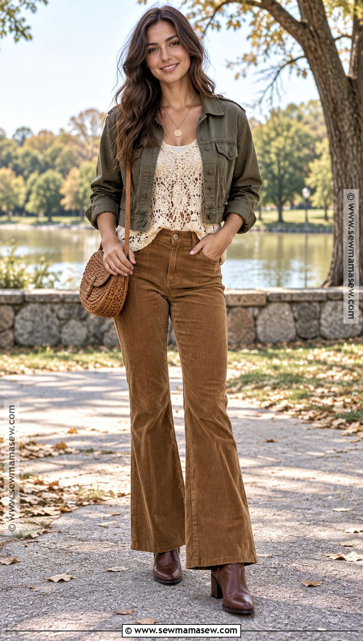 Corduroy Pants And Crochet Top Boho Autumn Look - 15 boho style autumn look ideas