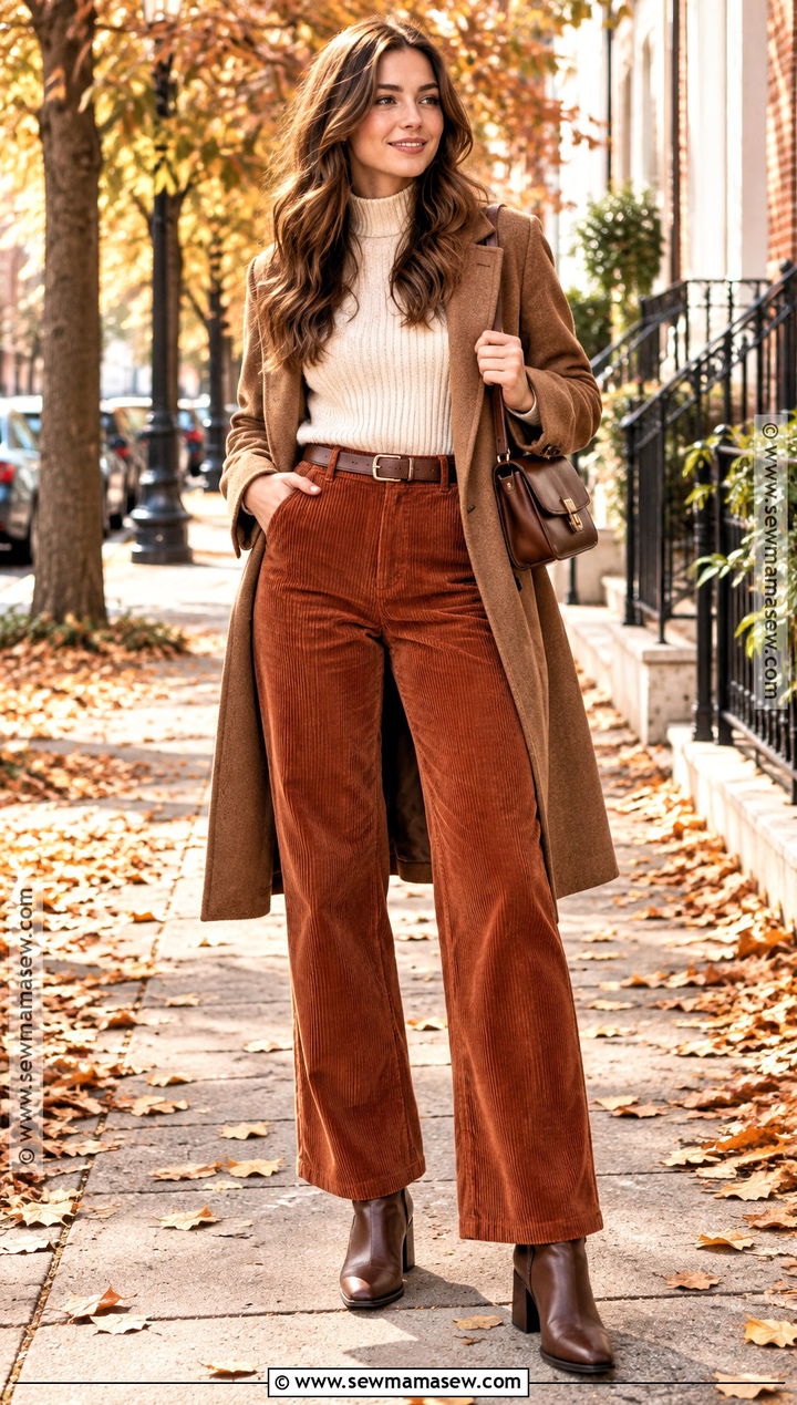 Corduroy Pants And Fitted Knit Outfit - 25 autumn lookbook ideas