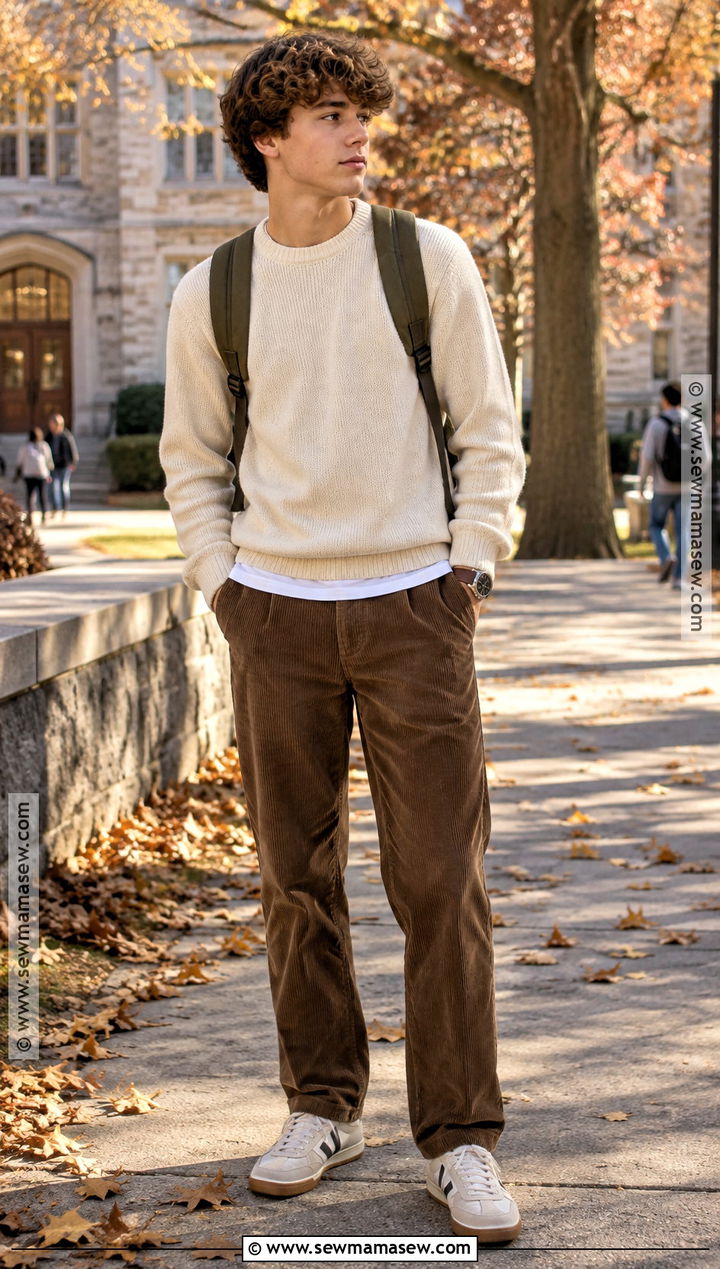 Corduroy Pants And Knit Sweater School Outfit - 15 back to school highschool outfits