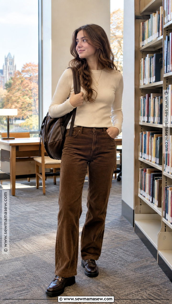Corduroy Pants And Knit Top Back To School Outfit - 20 cute back to school outfits highschool
