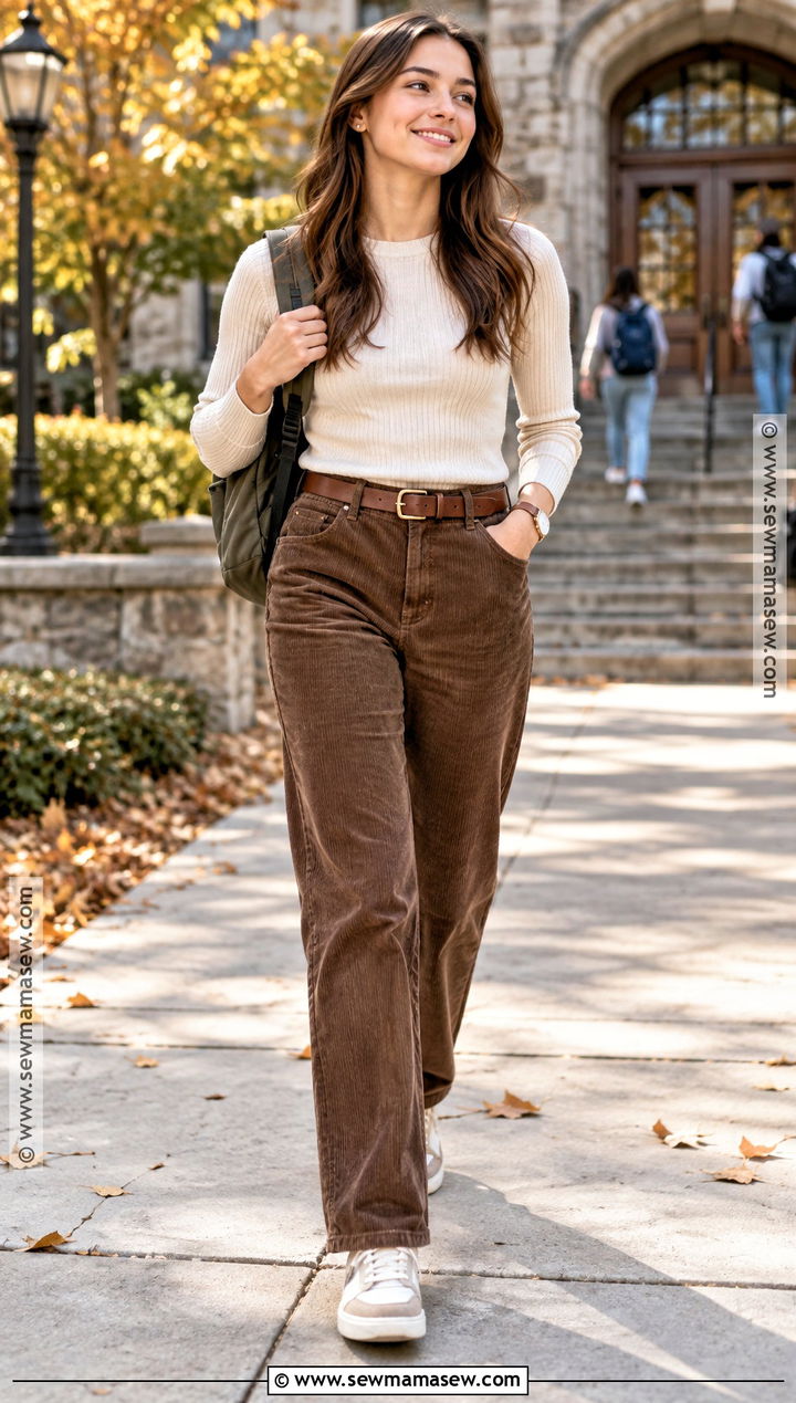 Corduroy Pants And Knit Top Outfit - 15 Back To School Fits 2026