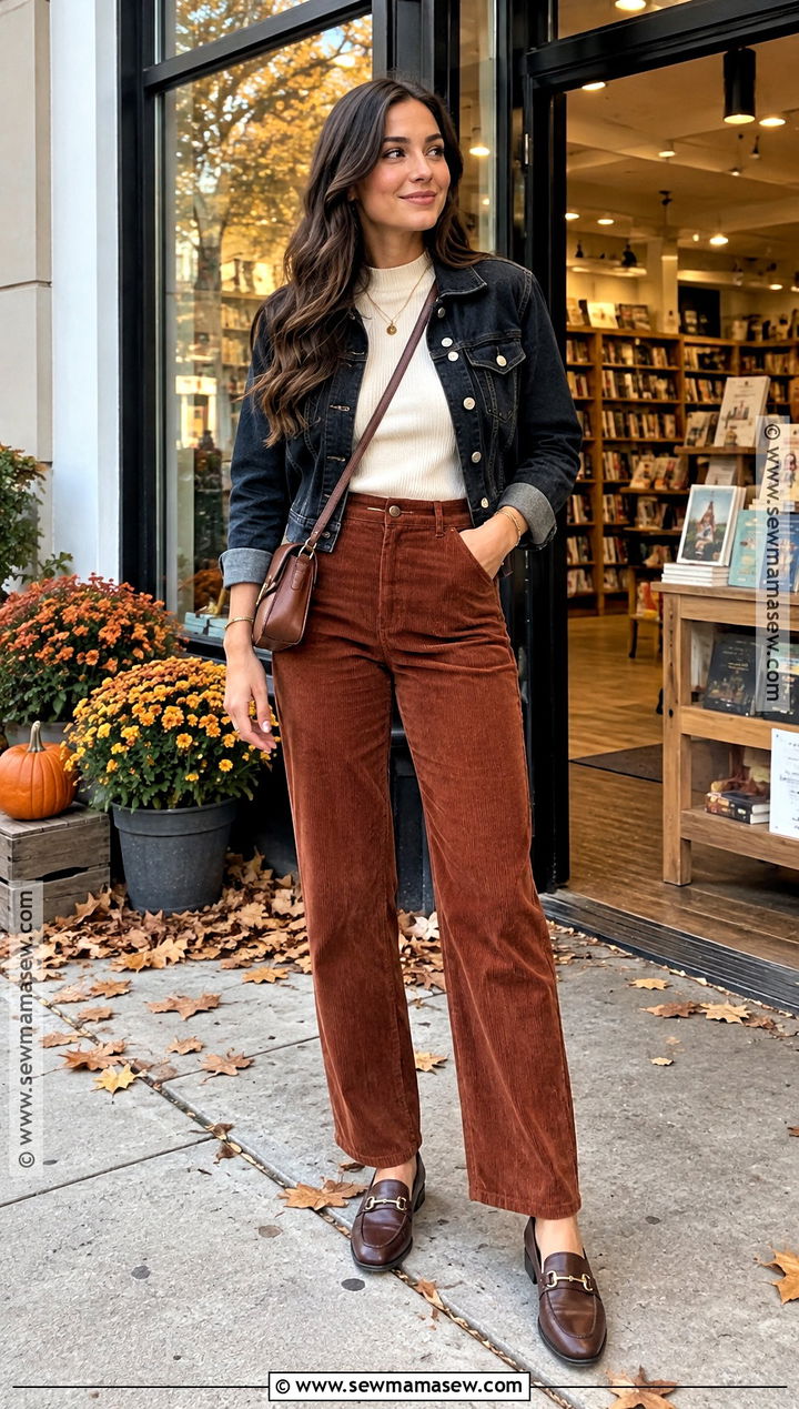 Corduroy Pants And Mock Neck Top Fall Birthday Outfit - 20 Casual Birthday Outfit Fall Ideas