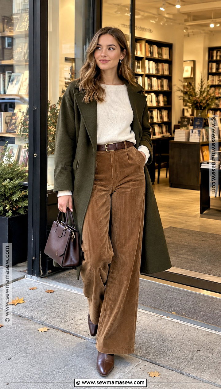 Corduroy Pants And Off Shoulder Sweater Fall Date Night Outfit - 15 Fall Fashion Date Night Ideas