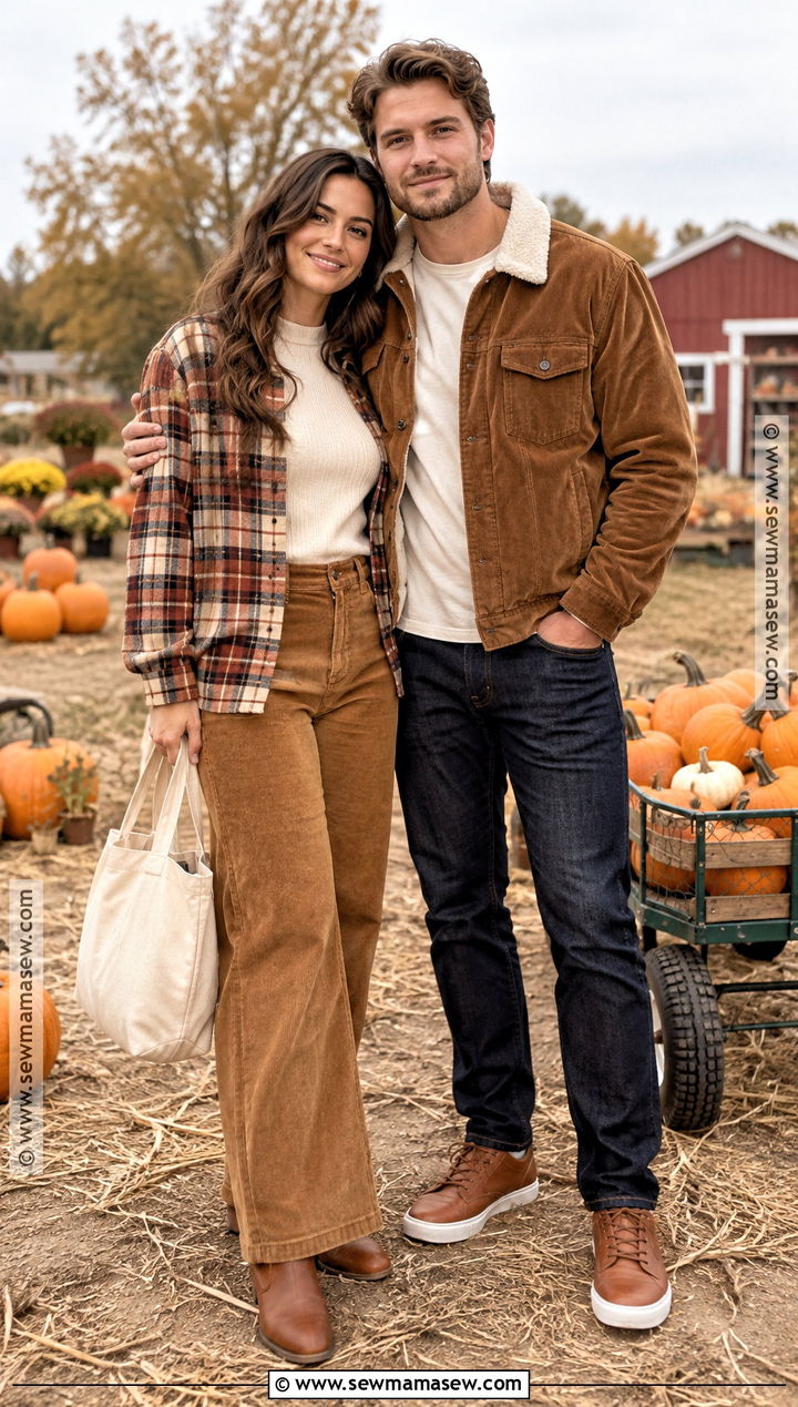 Corduroy Pants And Plaid Shirts Pumpkin Patch Outfit - 20 matching pumpkin patch outfits for couples
