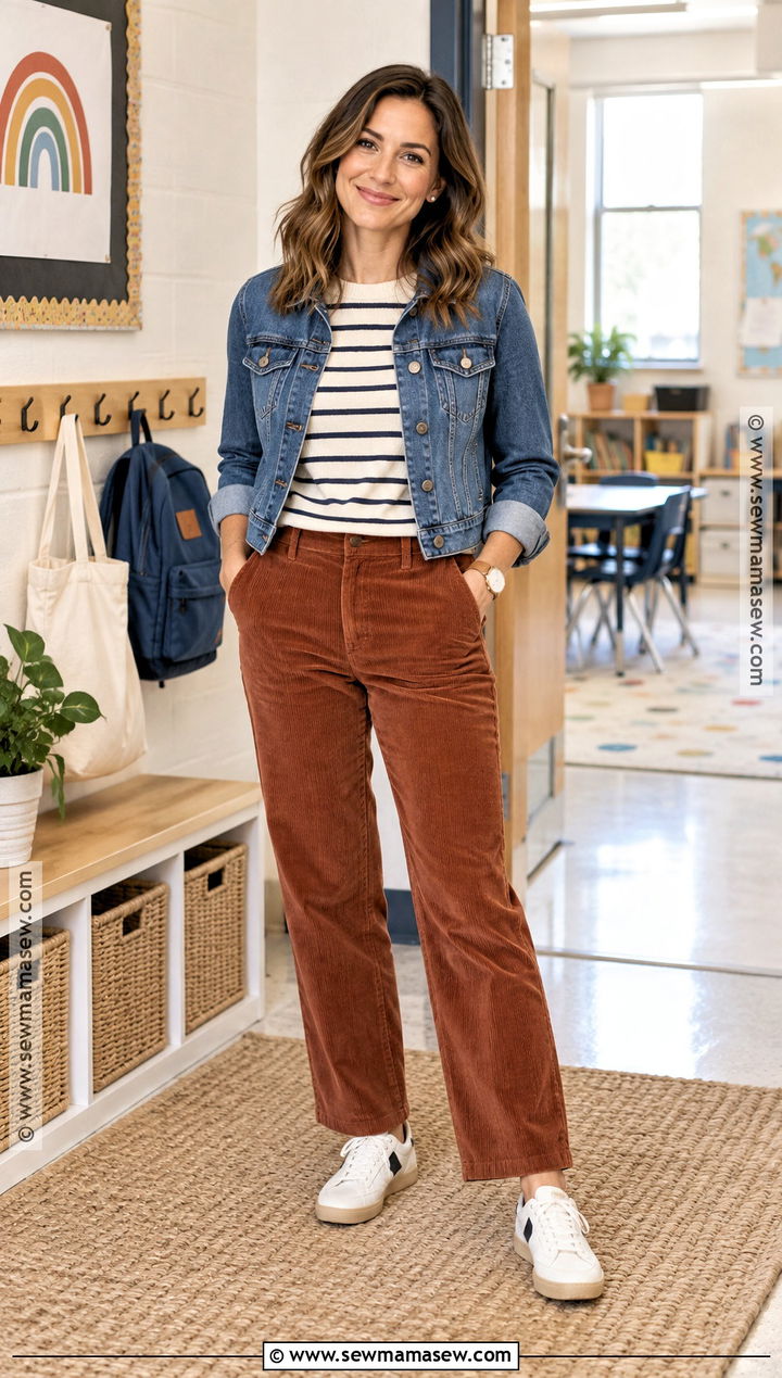 Corduroy Pants And Striped Shirt Teacher Outfit - 20 teacher outfits elementary fall