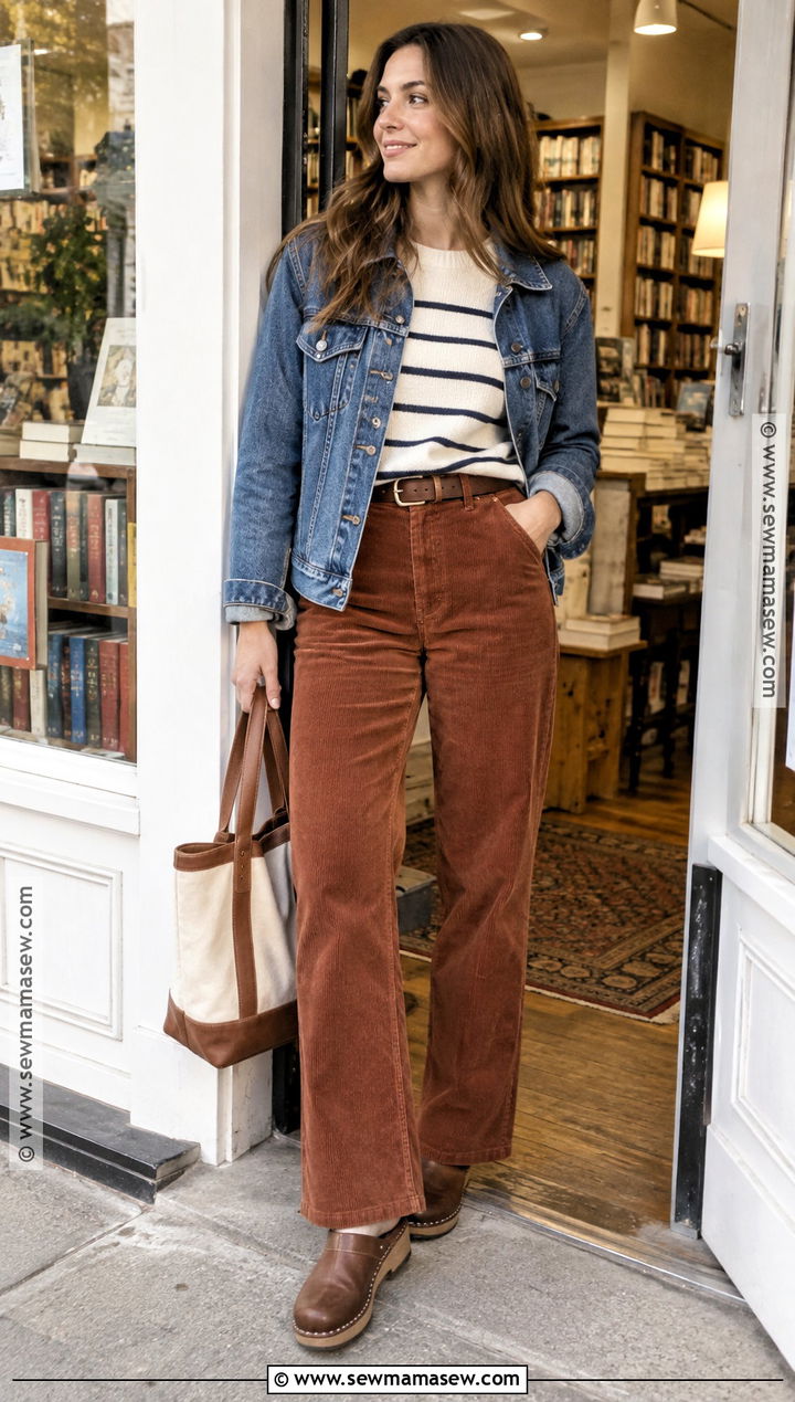 Corduroy Pants And Striped Sweater Autumn Outfit - 25 cute autumn outfits