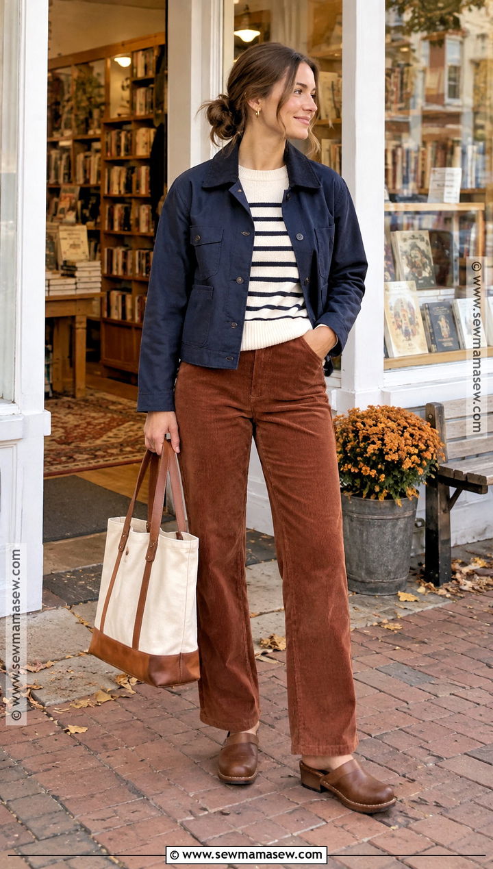 Corduroy Pants And Striped Sweater Fall Outfit - 25 fall outfit ideas for women