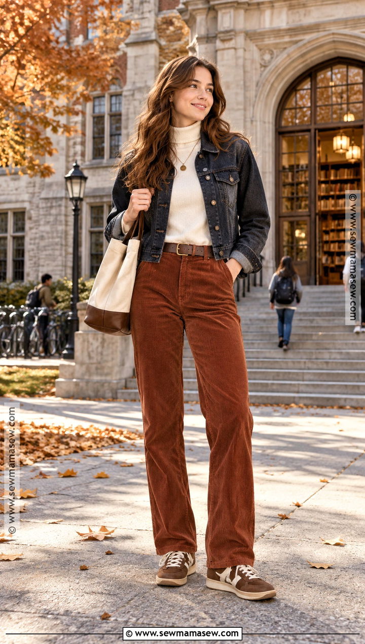 Corduroy Pants And Turtleneck College Autumn Outfit - 20 autumn outfits college