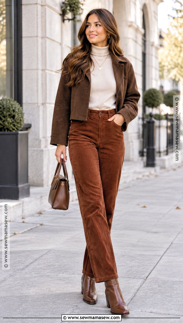 Corduroy Pants And Turtleneck With Ankle Boots - 20 fall outfit boots