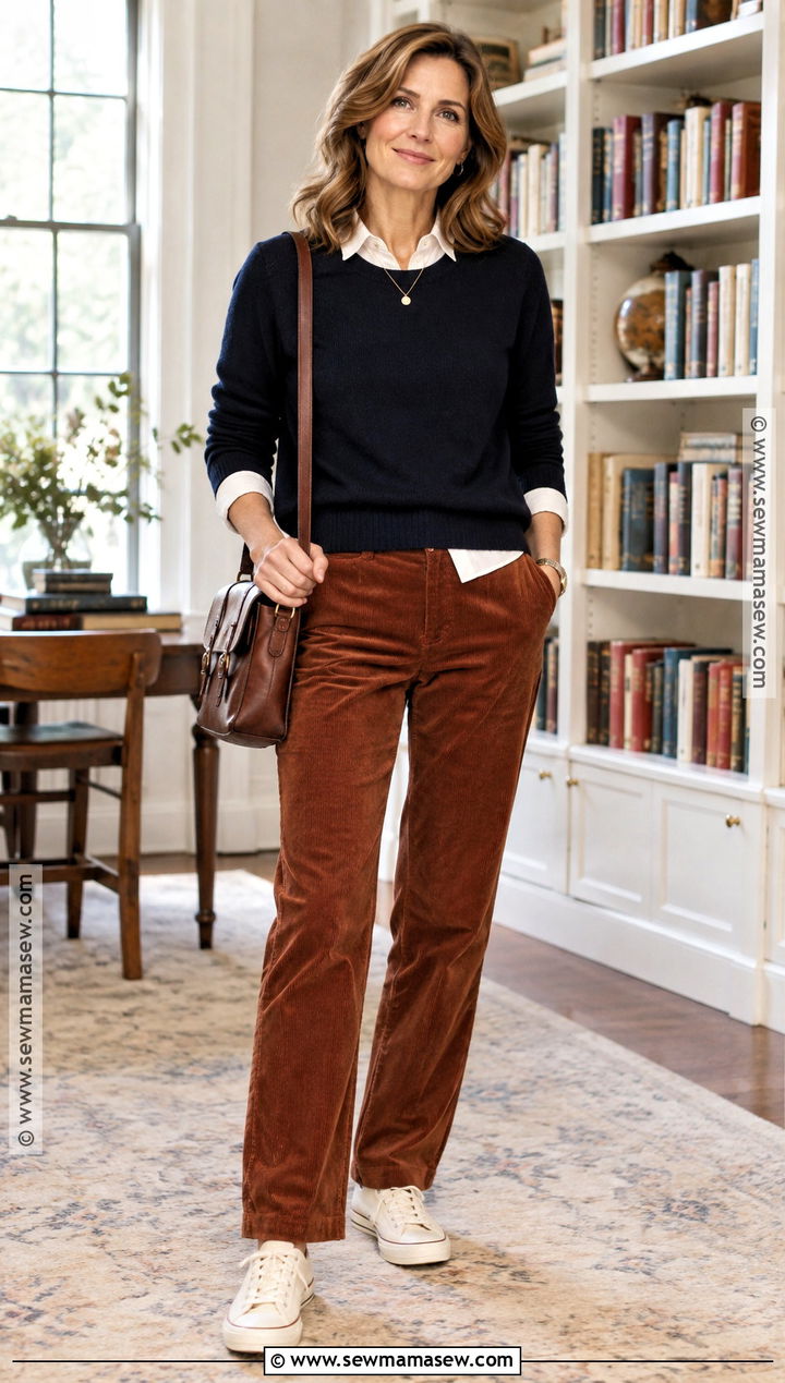 Corduroy Pants Fall Outfit With Canvas Sneakers - 20 Fall Outfit With Sneakers