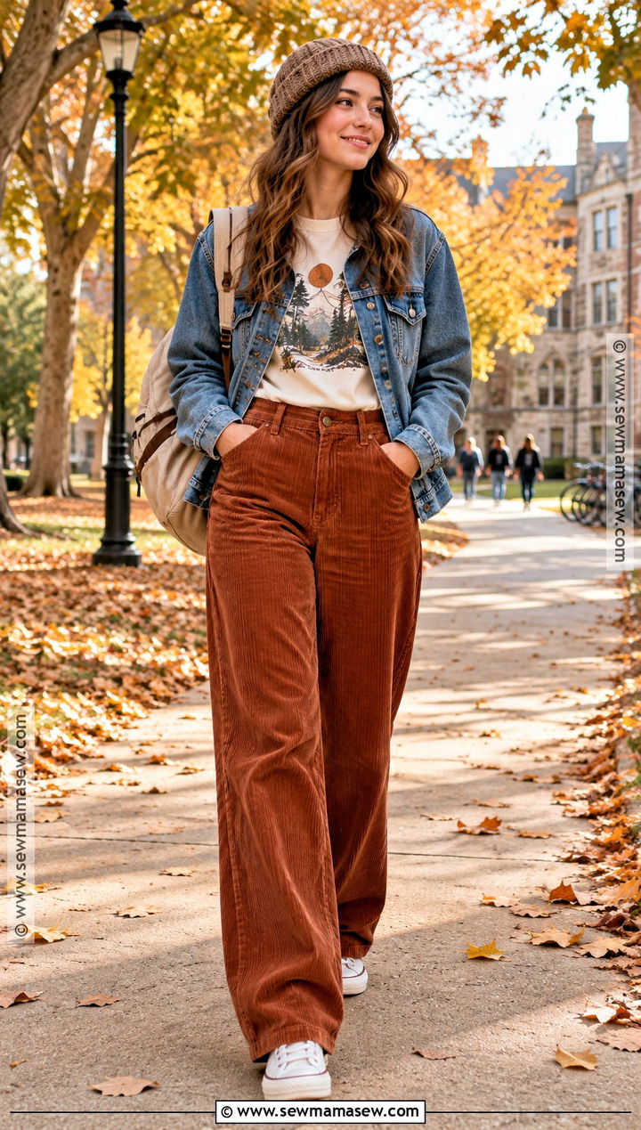 Corduroy Pants With Graphic Tee and Denim Jacket - 20 back to school pants