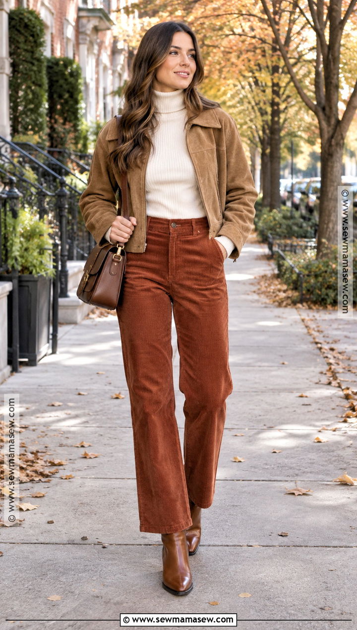 Corduroy Pants With Turtleneck And Ankle Boots - 25 fall outfits pants