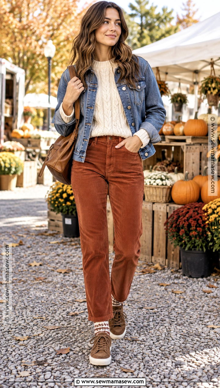 Corduroy Pants and Brown Tennis Shoes - 15 tennis shoe outfits fall