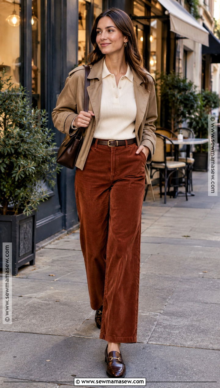 Corduroy Pants and Knit Polo Fall Dinner Date Outfit - 20 casual dinner date outfit fall ideas
