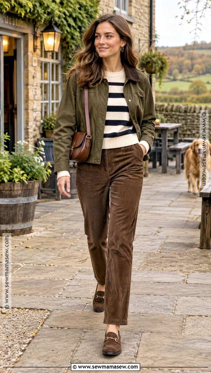 Corduroy Pants and Striped Sweater Autumn Pub Outfit - 20 autumn pub outfit ideas