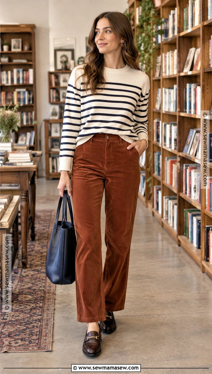 Corduroy Pants and Striped Sweater Fall Outfit - 15 affordable fall fashion ideas