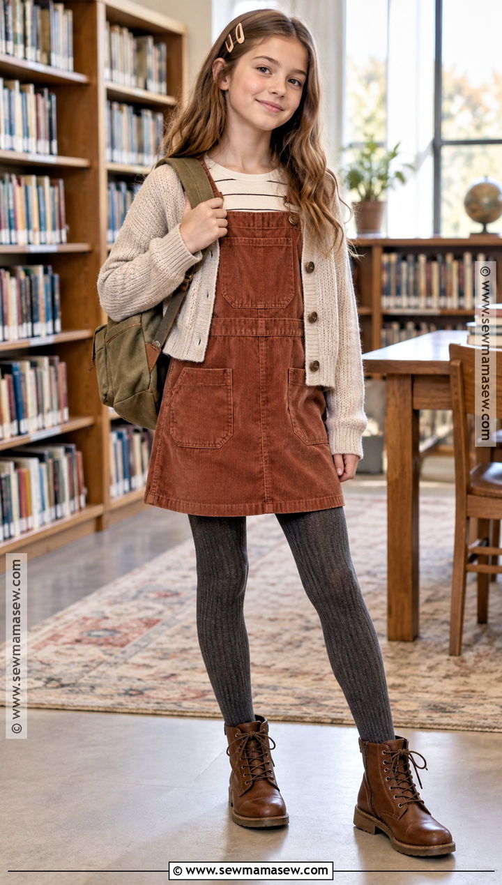 Corduroy Pinafore Dress With Long Sleeve Tee - 15 fall dresses for preteens