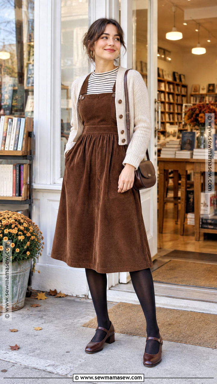 Corduroy Pinafore Dress With Mary Janes - 30 fall dresses