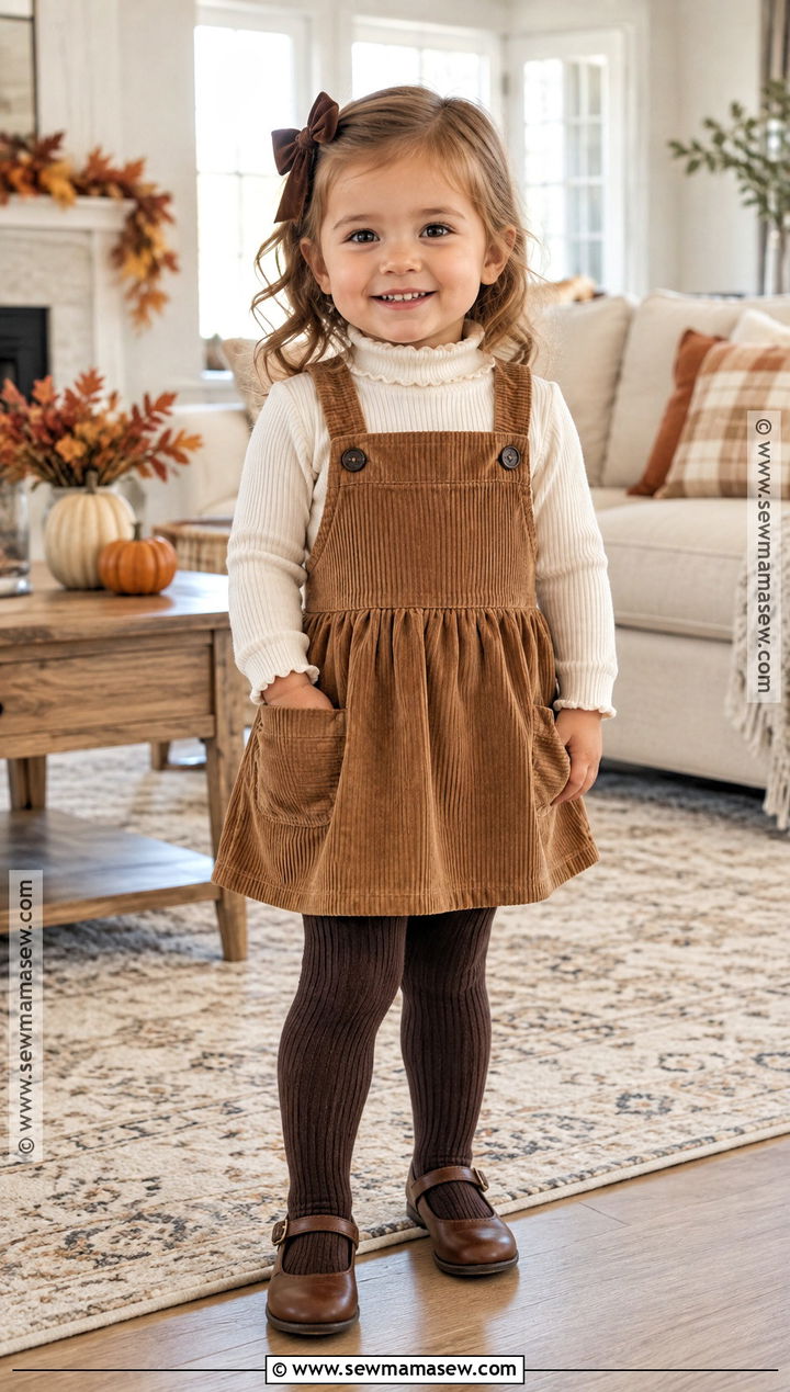 Corduroy Pinafore With Turtleneck And Mary Janes - 20 kids thanksgiving outfits