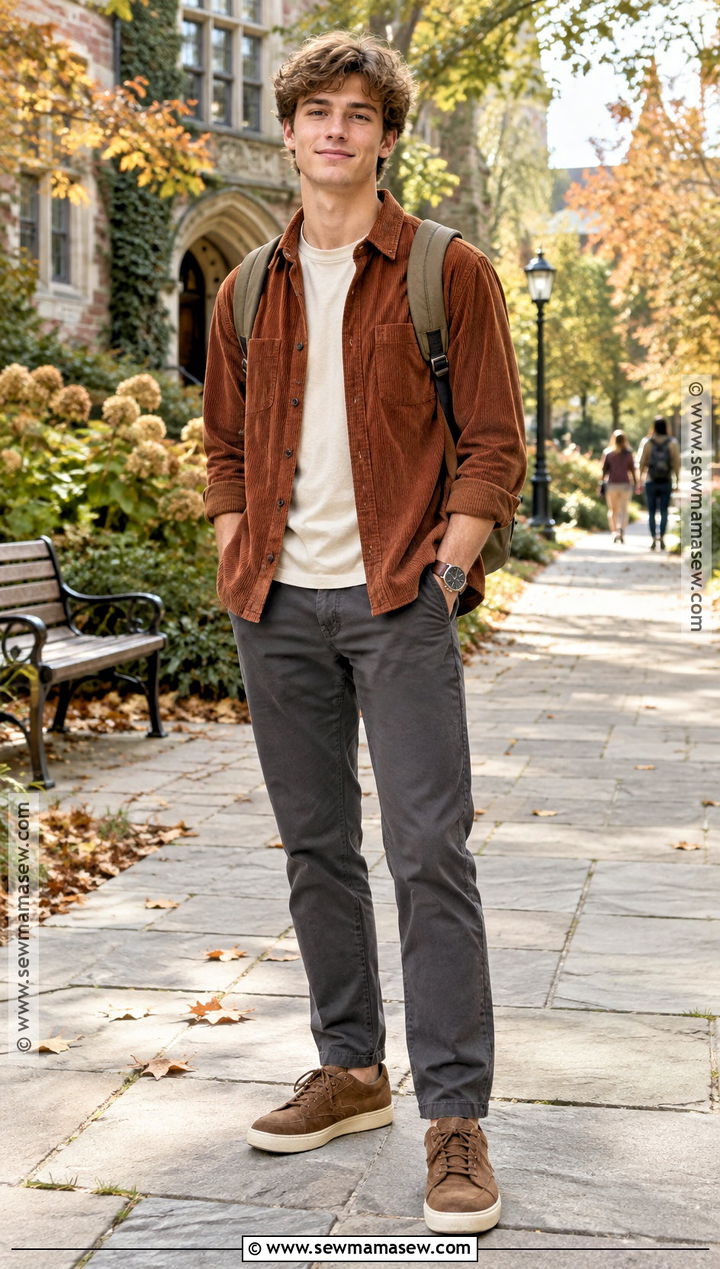 Corduroy Shirt And Chinos Back To School Outfit - 25 back to school outfits for men
