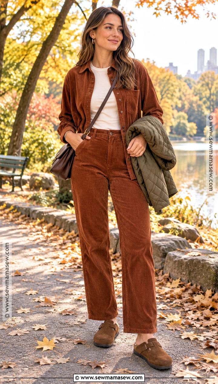 Corduroy Shirt And Pants Set - 15 cozy fall fashion set ideas