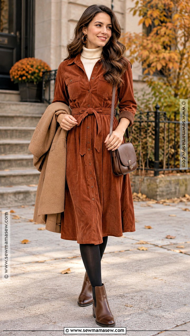Corduroy Shirt Dress With Chelsea Boots - 15 best fall dresses