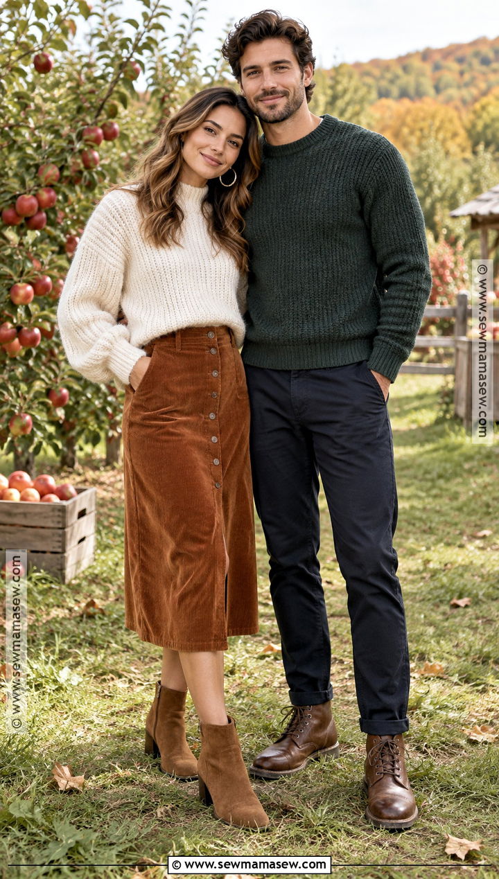 Corduroy Skirt And Chunky Knit Fall Couple Outfit - 15 fall outfit ideas for couple pictures