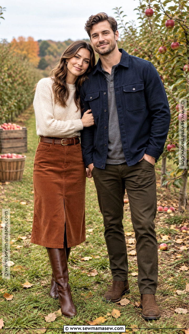 Corduroy Skirt And Knit Sweater Fall Engagement Outfit - 25 fall engagement pictures outfit ideas