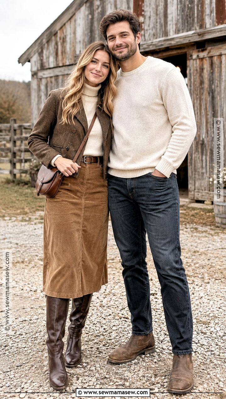 Corduroy Skirt And Turtleneck Engagement Outfit - 15 engagement pictures outfits fall