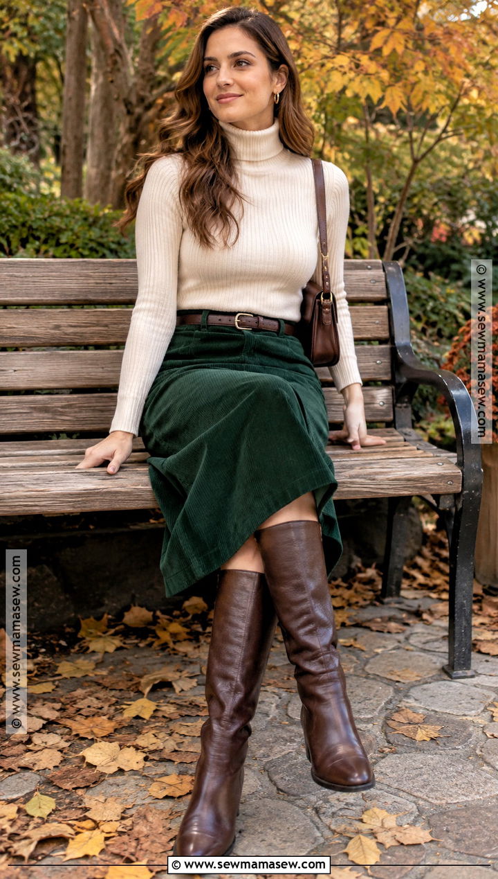 Corduroy Skirt And Turtleneck Fall Photos Outfit - 15 fall photos outfit ideas