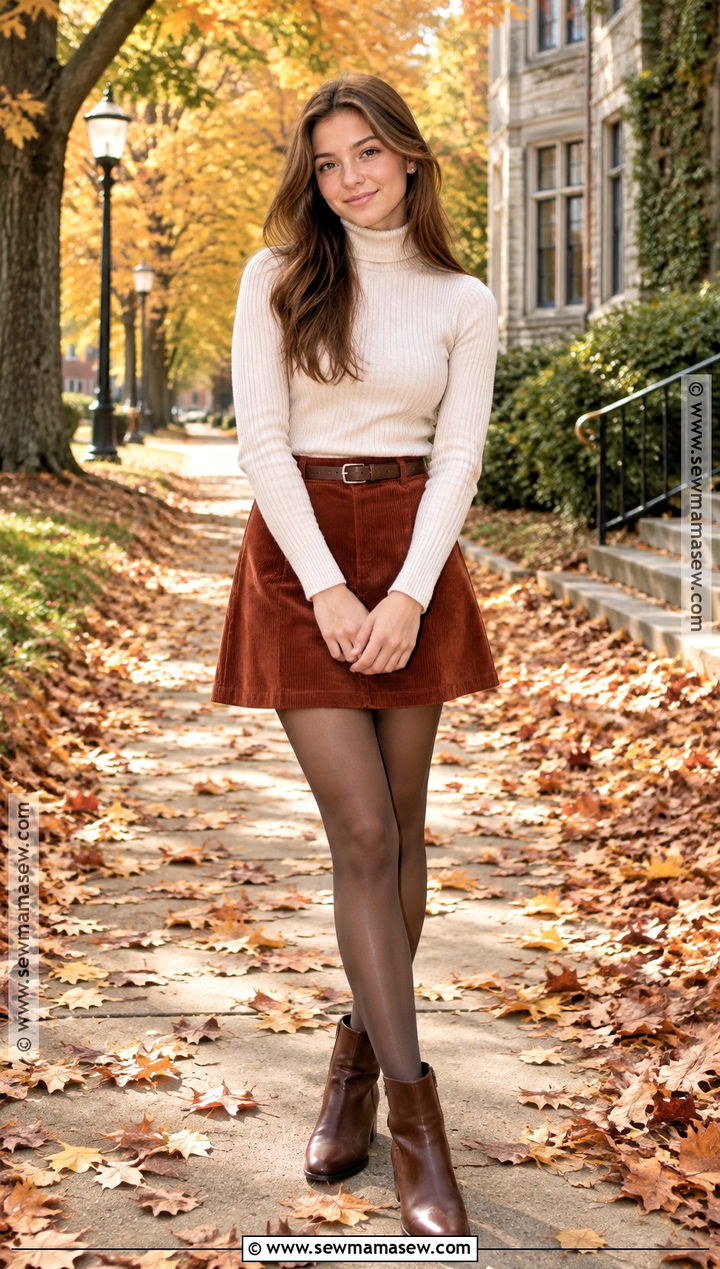 Corduroy Skirt And Turtleneck Fall Senior Picture Outfit - 15 fall outfits for senior pictures photo shoot