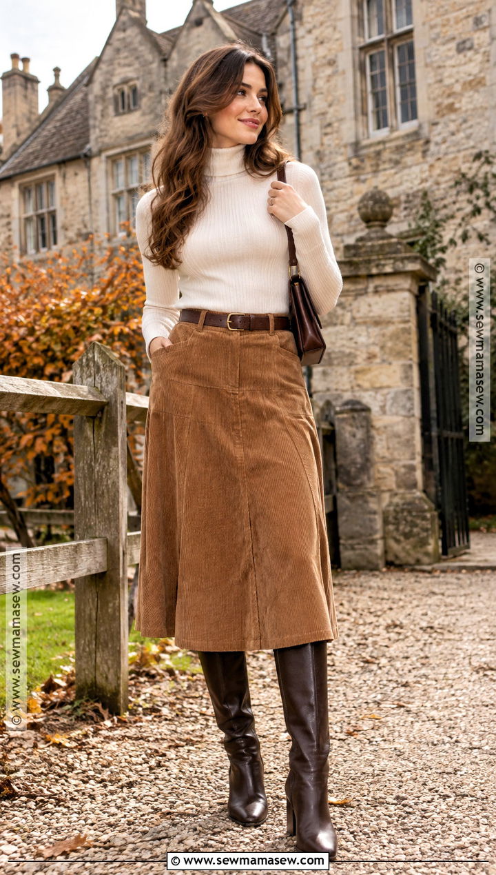 Corduroy Skirt And Turtleneck Outfit - 20 Autumn Photoshoot Outfits
