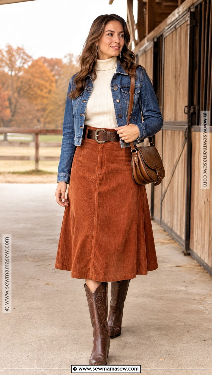 Corduroy Skirt And Turtleneck Vaquera Outfit - 20 fall vaquera outfits