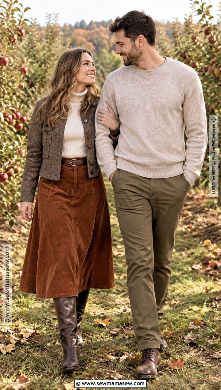 Corduroy Skirt Fall Engagement Photo Outfit - 25 fall engagement photo outfit ideas